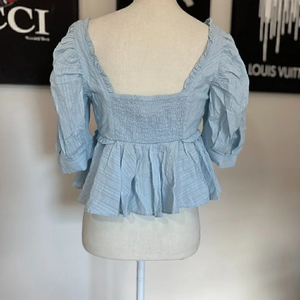 #193 NWOT Free People Leave It To Me Top in Baby Blue - Picture 4 of 5